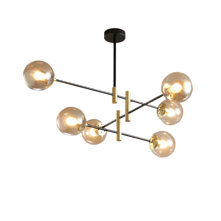 Modern Glass Globe Chandelier with Black and Gold Finish for Living Room