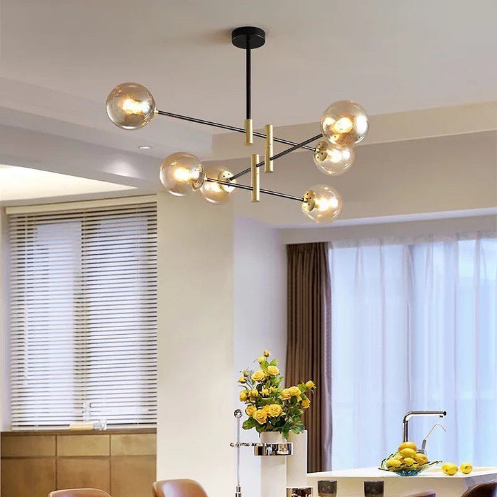 Modern Glass Globe Chandelier with Black and Gold Finish for Living Room