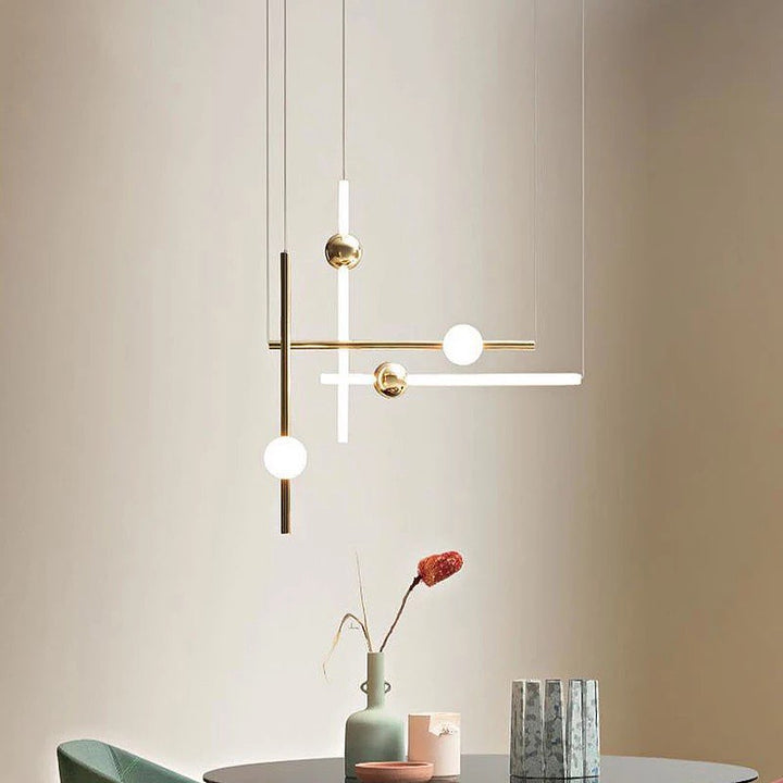 Modern Geometric Pendant Light with Brass and White Finish for Dining Area