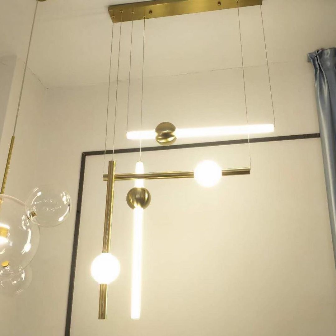 Modern Geometric Pendant Light with Brass and White Finish for Dining Area