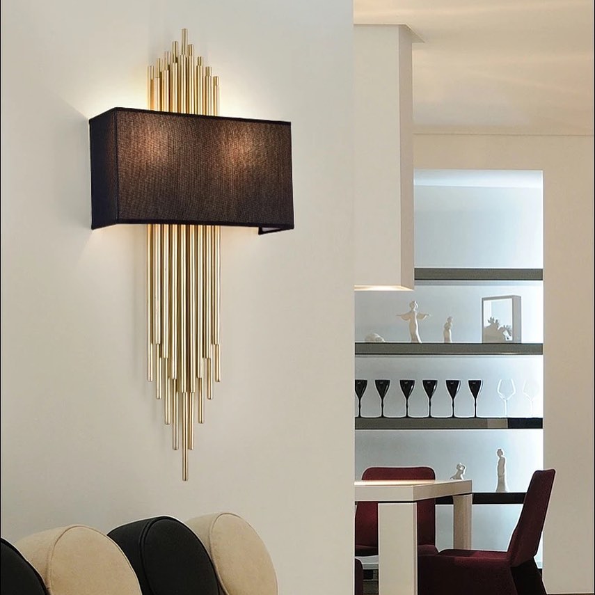 Modern Brass Wall Sconce with Black Shade for Living Room or Hallway