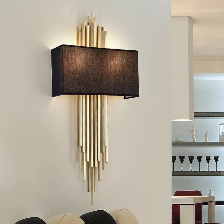 Modern Brass Wall Sconce with Black Shade for Living Room or Hallway