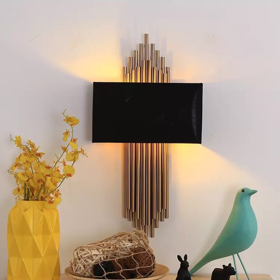 Modern Brass Wall Sconce with Black Shade for Living Room or Hallway