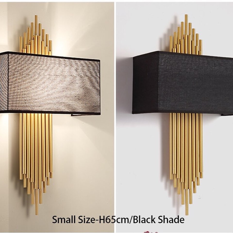 Modern Brass Wall Sconce with Black Shade for Living Room or Hallway