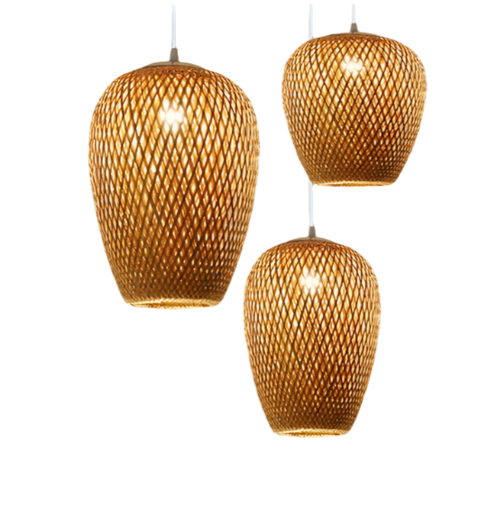 Rustic Bamboo Mesh Pendant Light Cluster for Living Room or Dining Area