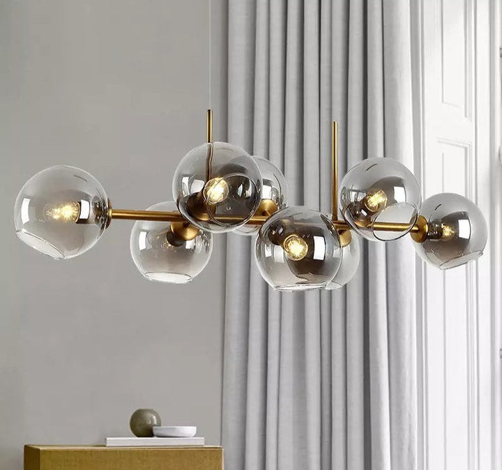 Modern Glass Globe Chandelier with Brass Finish for Living Room