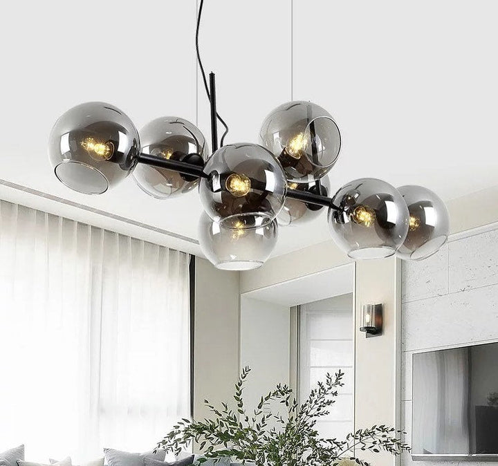 Modern Glass Globe Chandelier with Brass Finish for Living Room