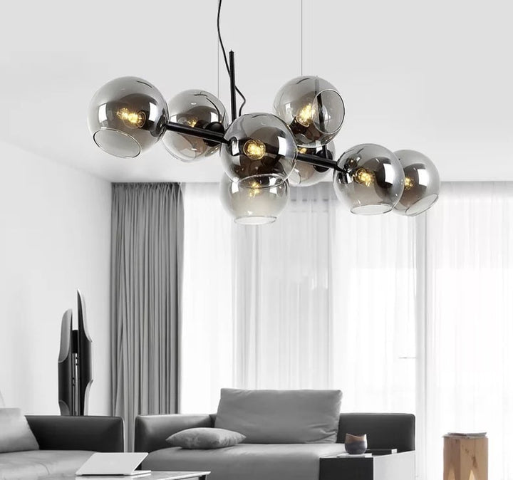 Modern Glass Globe Chandelier with Brass Finish for Living Room