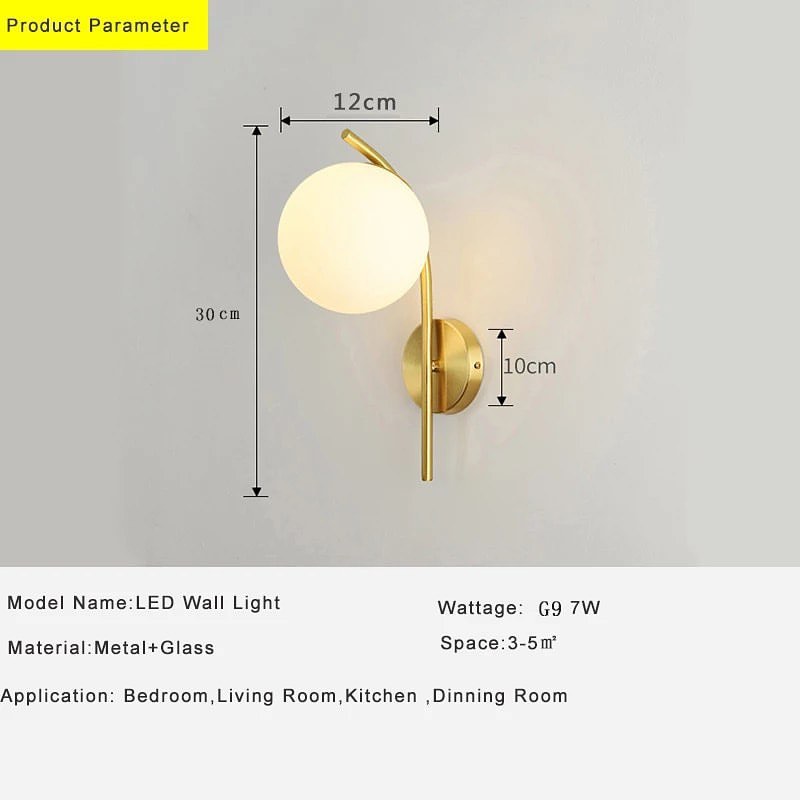 Modern Brass Wall Sconce with Globe Light