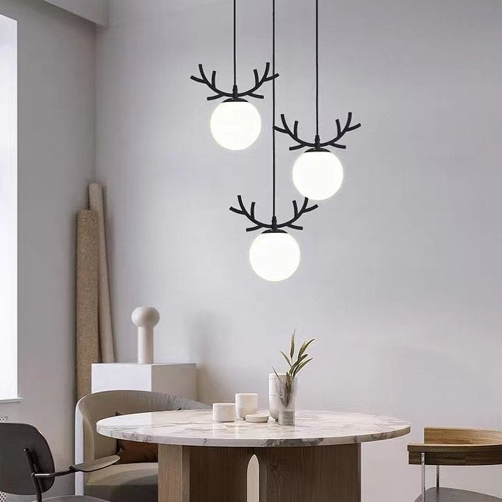 Modern Antler Globe Pendant Light Trio