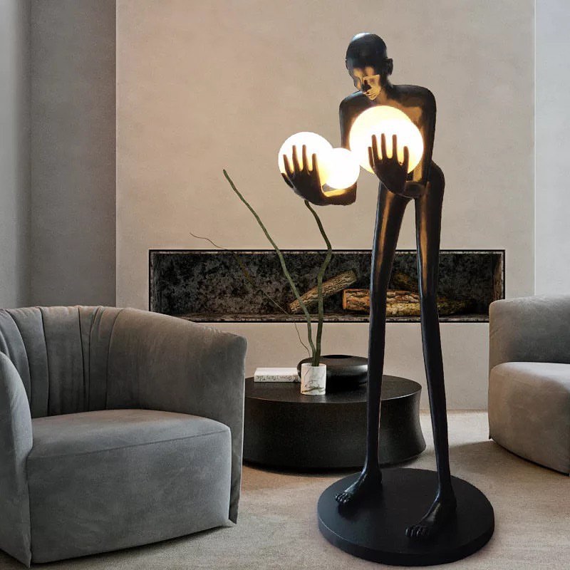 Modern Art Sculpture Floor Lamp - Unique Figure with Globe Lights