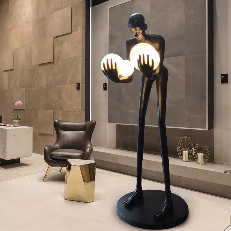 Modern Art Sculpture Floor Lamp - Unique Figure with Globe Lights