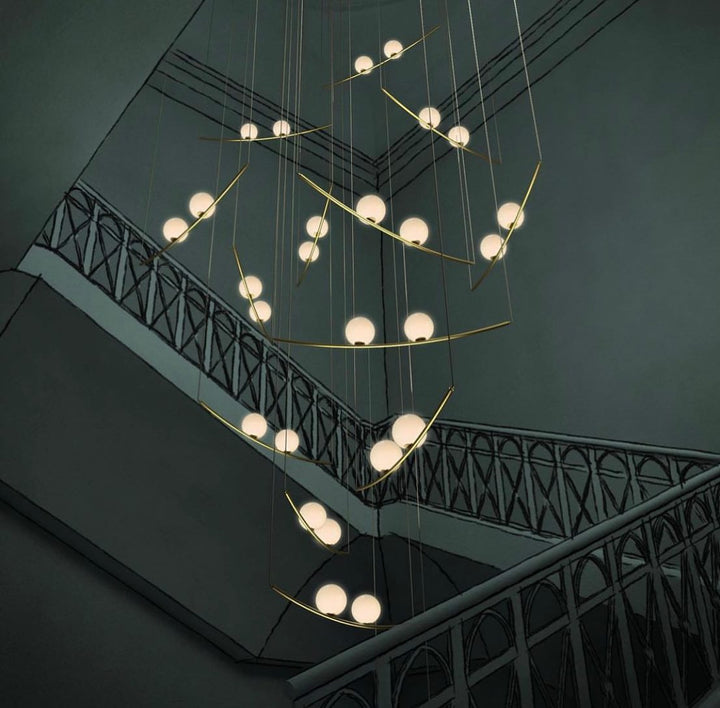 Modern Cascading Globe Chandelier - Grand Staircase Lighting