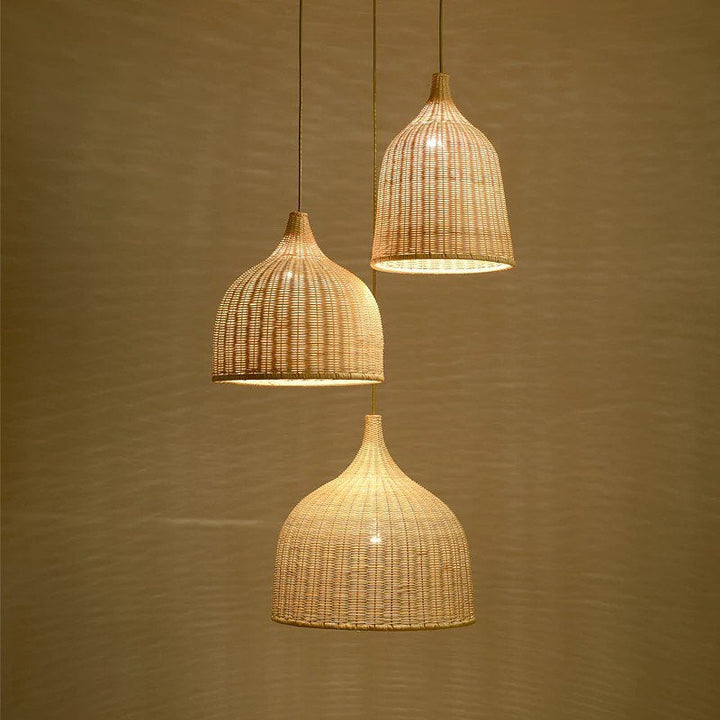 Rustic Rattan Pendant Light Cluster - Natural Handwoven Design