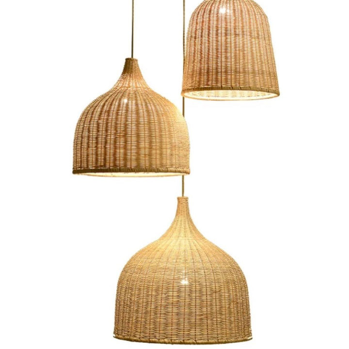 Rustic Rattan Pendant Light Cluster - Natural Handwoven Design