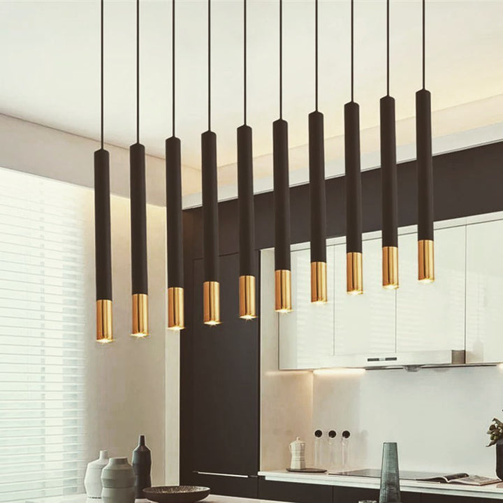 Modern Linear Pendant Lighting - Slim Brass Design for Kitchen