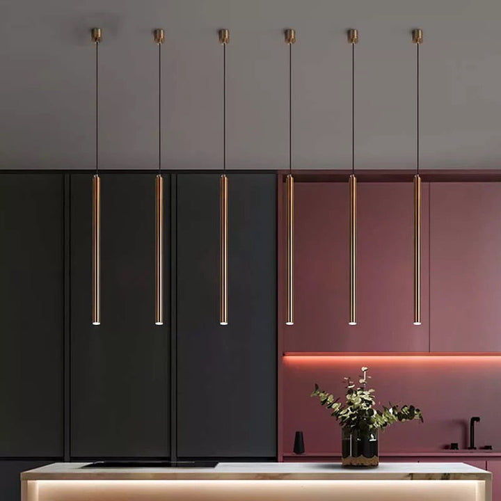 Modern Linear Pendant Lighting - Slim Brass Design for Kitchen