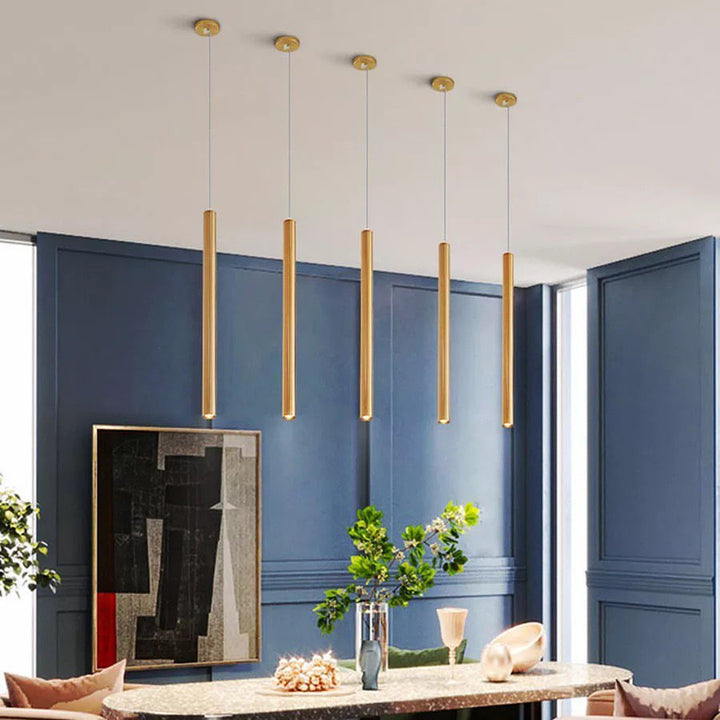 Modern Linear Pendant Lighting - Slim Brass Design for Kitchen