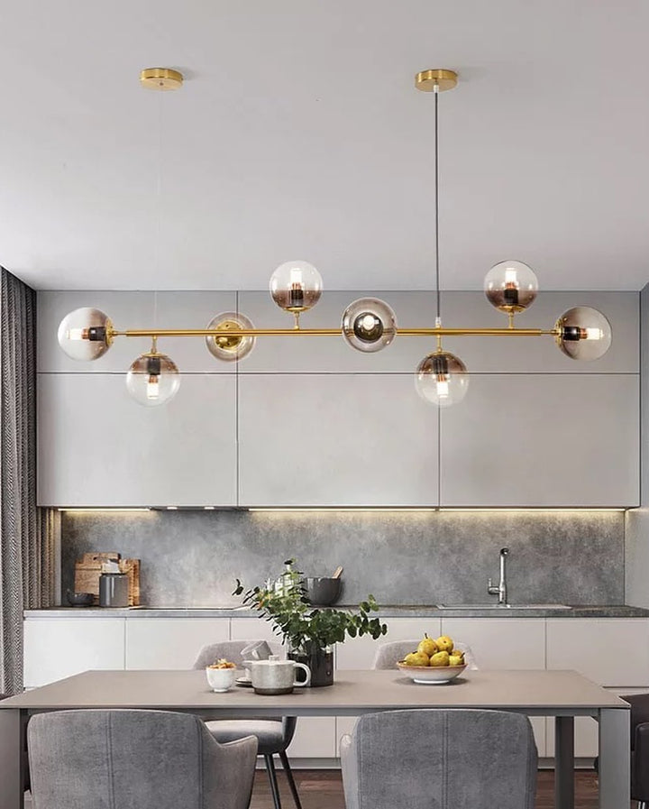 Modern Linear Globe Chandelier - Brass Finish for Dining Room