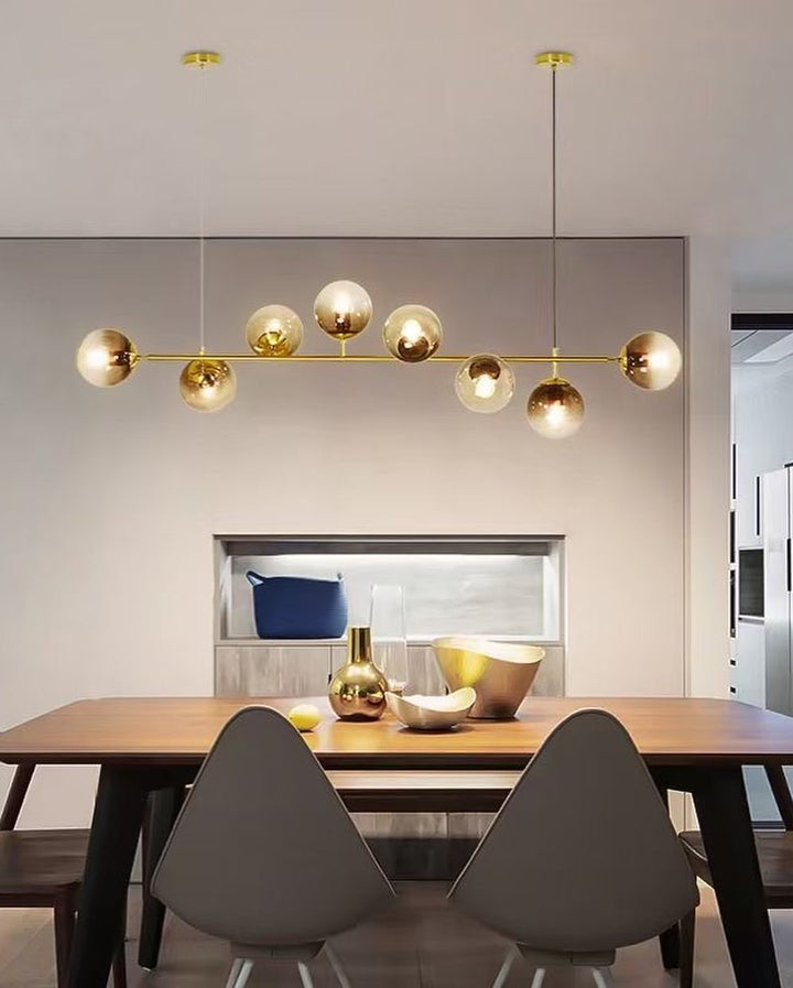 Modern Linear Globe Chandelier - Brass Finish for Dining Room