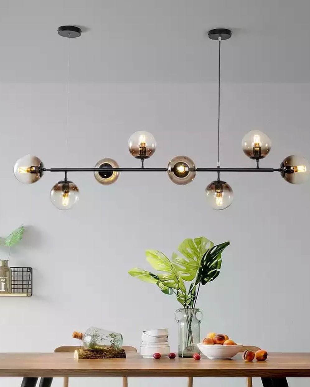 Modern Linear Globe Chandelier - Brass Finish for Dining Room