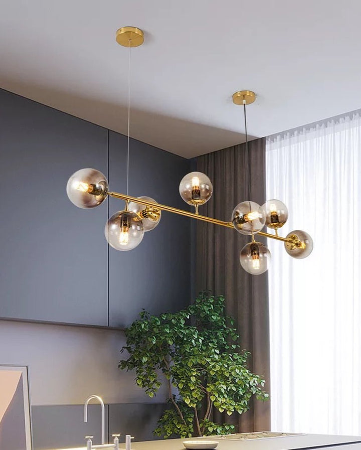 Modern Linear Globe Chandelier - Brass Finish for Dining Room