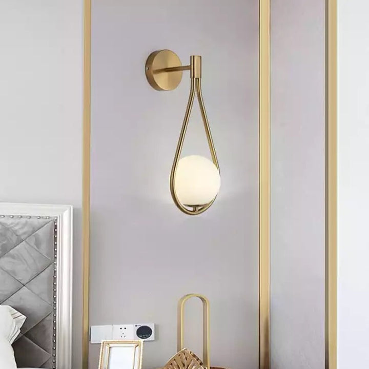 Modern Teardrop Wall Sconce - Black Frame with Globe Light