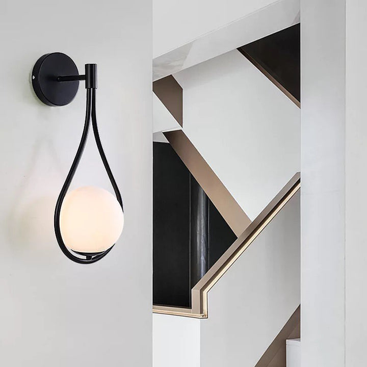 Modern Teardrop Wall Sconce - Black Frame with Globe Light