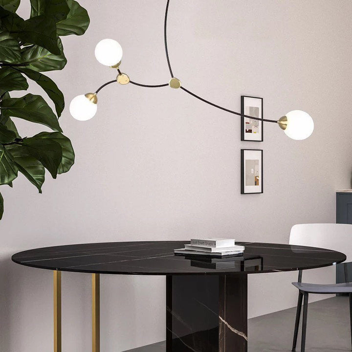 Contemporary Globe Chandelier - Black and Brass Finish