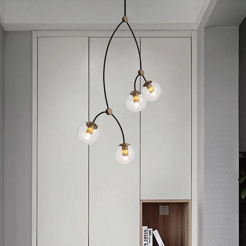 Contemporary Globe Chandelier - Black and Brass Finish