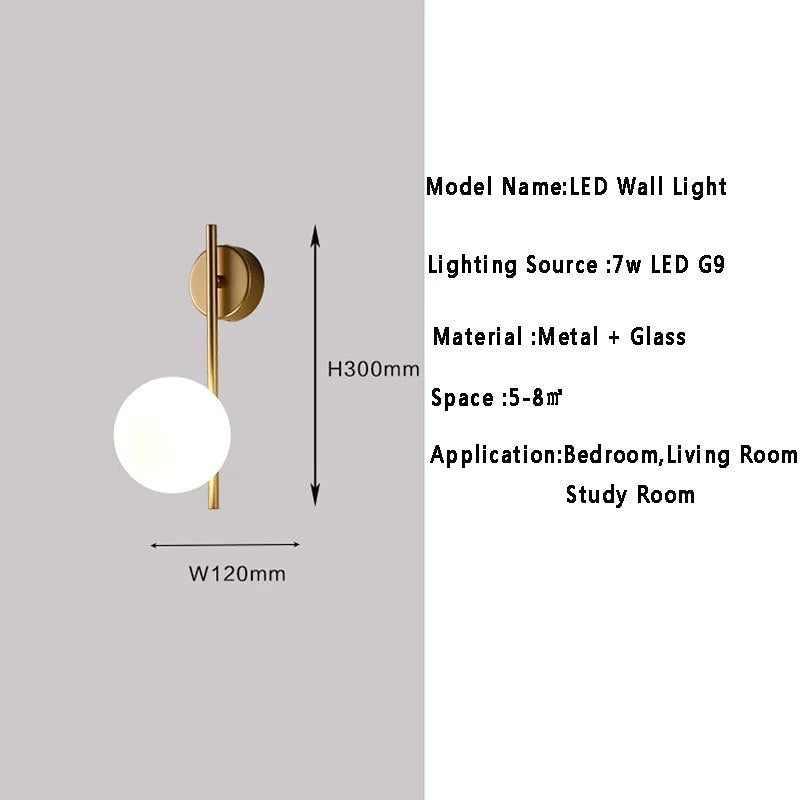 Modern Brass Wall Sconce with Globe Light