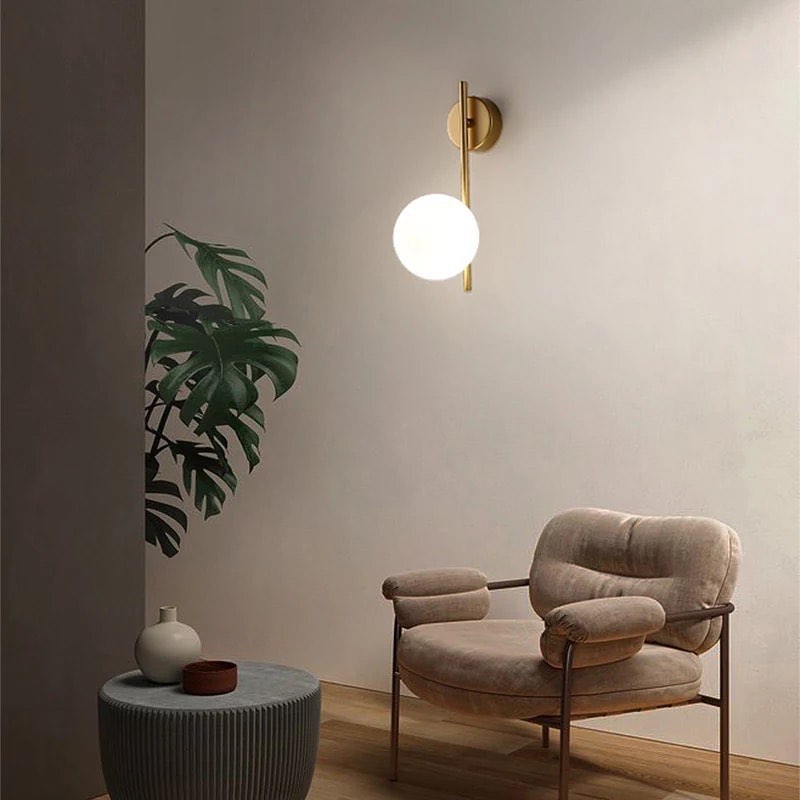 Modern Brass Wall Sconce with Globe Light