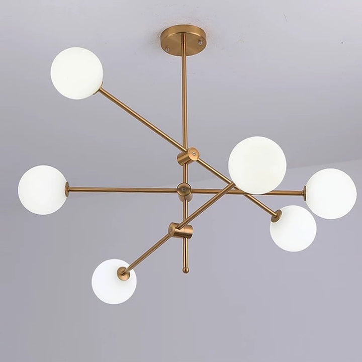 Modern Brass Globe Chandelier with White Glass Shades