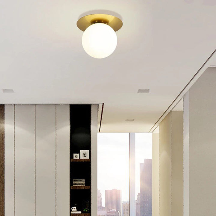 Modern Brass Ceiling Light with Frosted Glass Globe