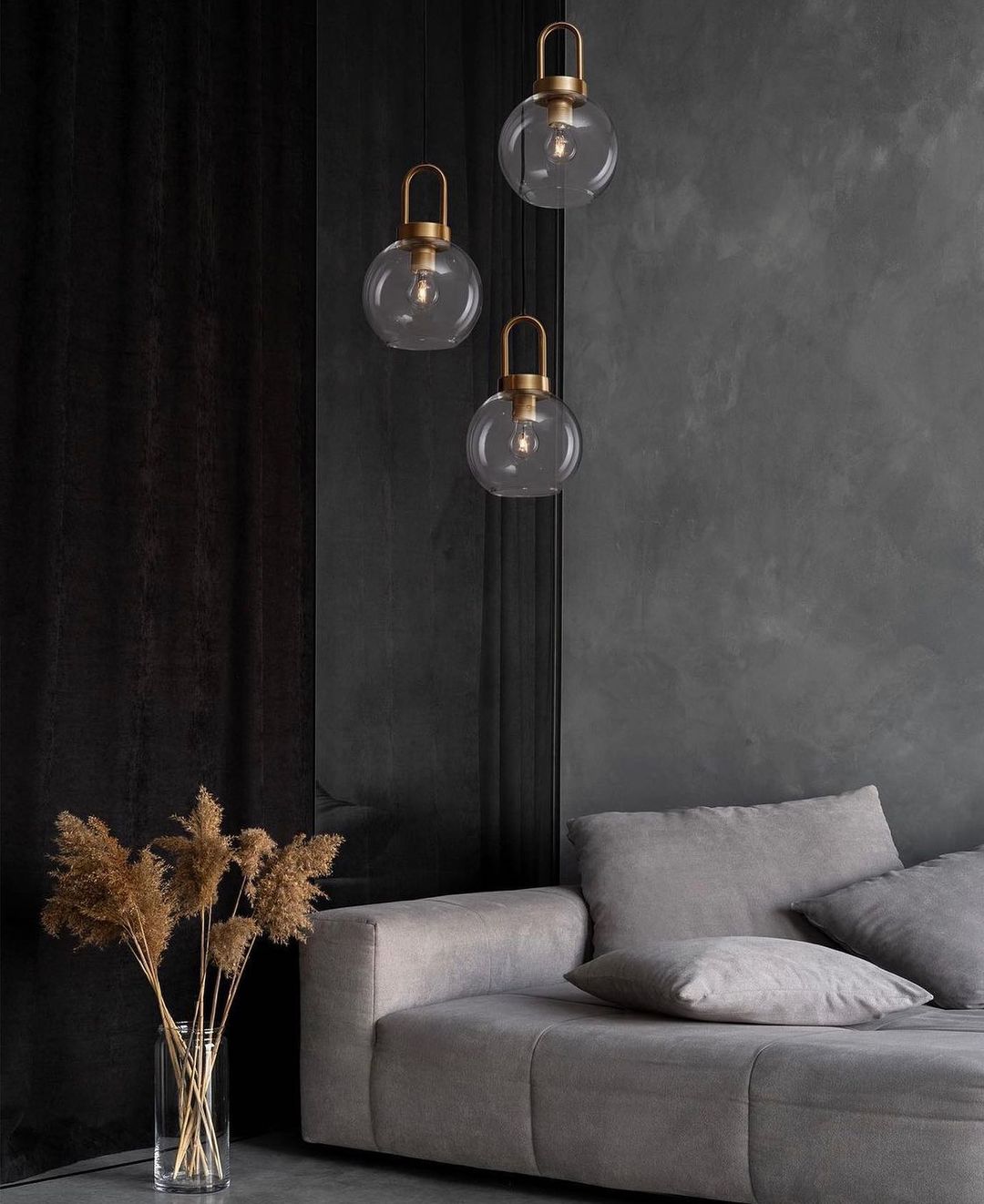 Elegant Glass Globe Pendant Light Trio with Brass Accents