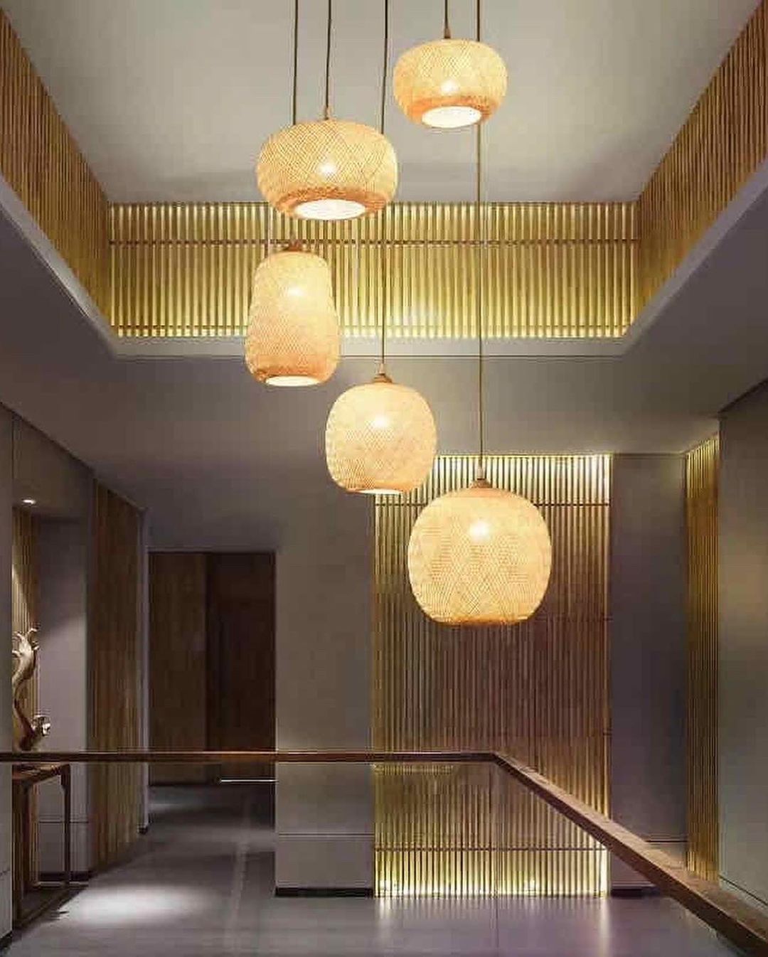 Rustic Bamboo Pendant Light set of 5 different shapes