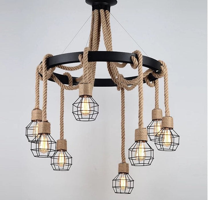 Rustic Rope and Cage Chandelier