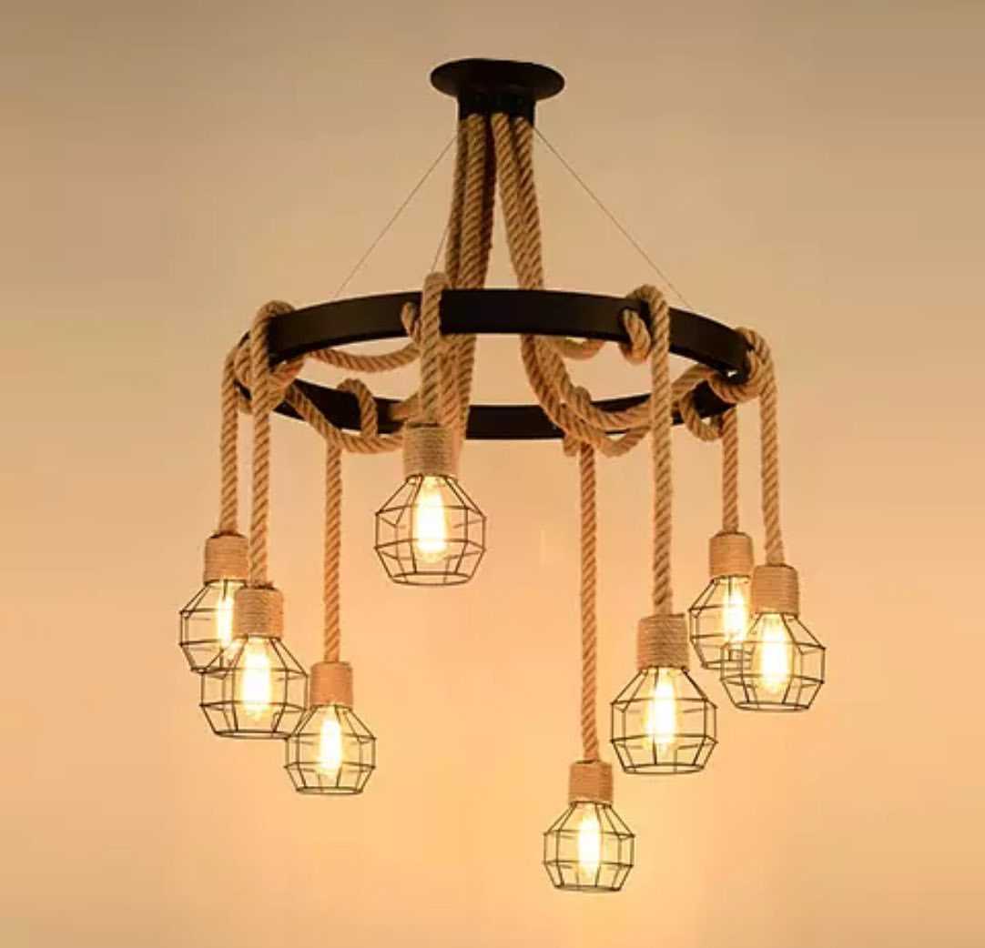 Rustic Rope and Cage ChandelierThis rustic chandelier combines rugged ...
