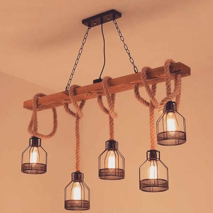 Rustic Rope and Wood Pendant Chandelier