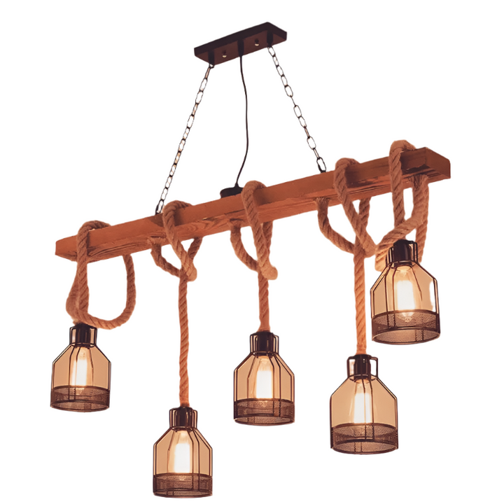 Rustic Rope and Wood Pendant Chandelier