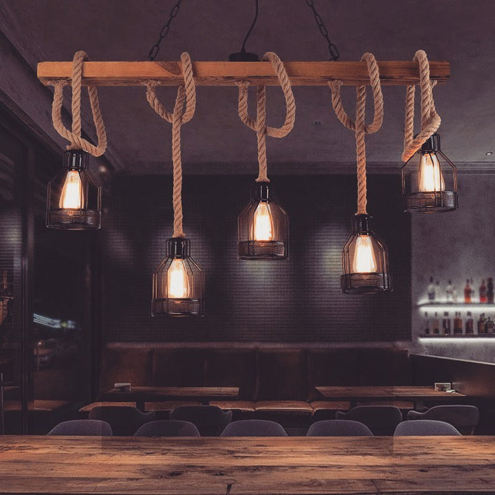 Rustic Rope and Wood Pendant Chandelier