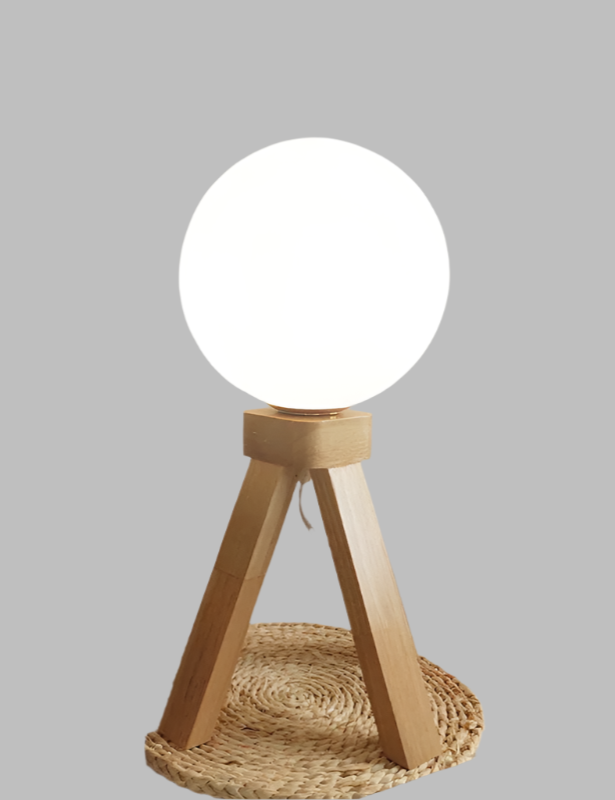 Scandinavian Wooden Tripod Table Lamp with Globe Shade