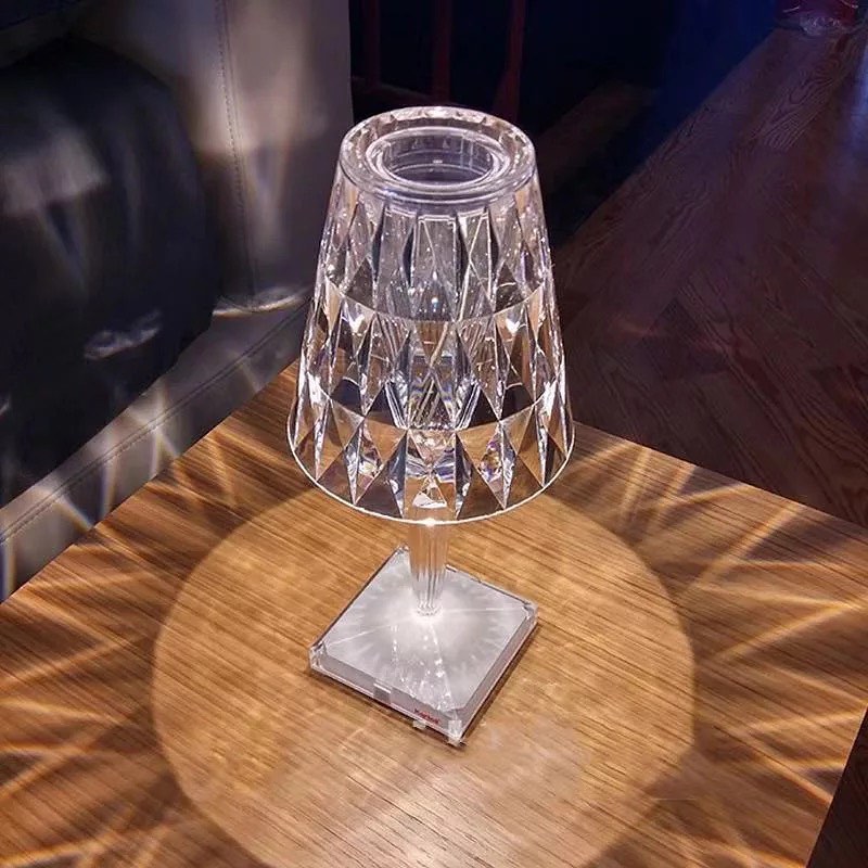 Rechargeable Crystal Table Lamp with Diamond-Cut Shade