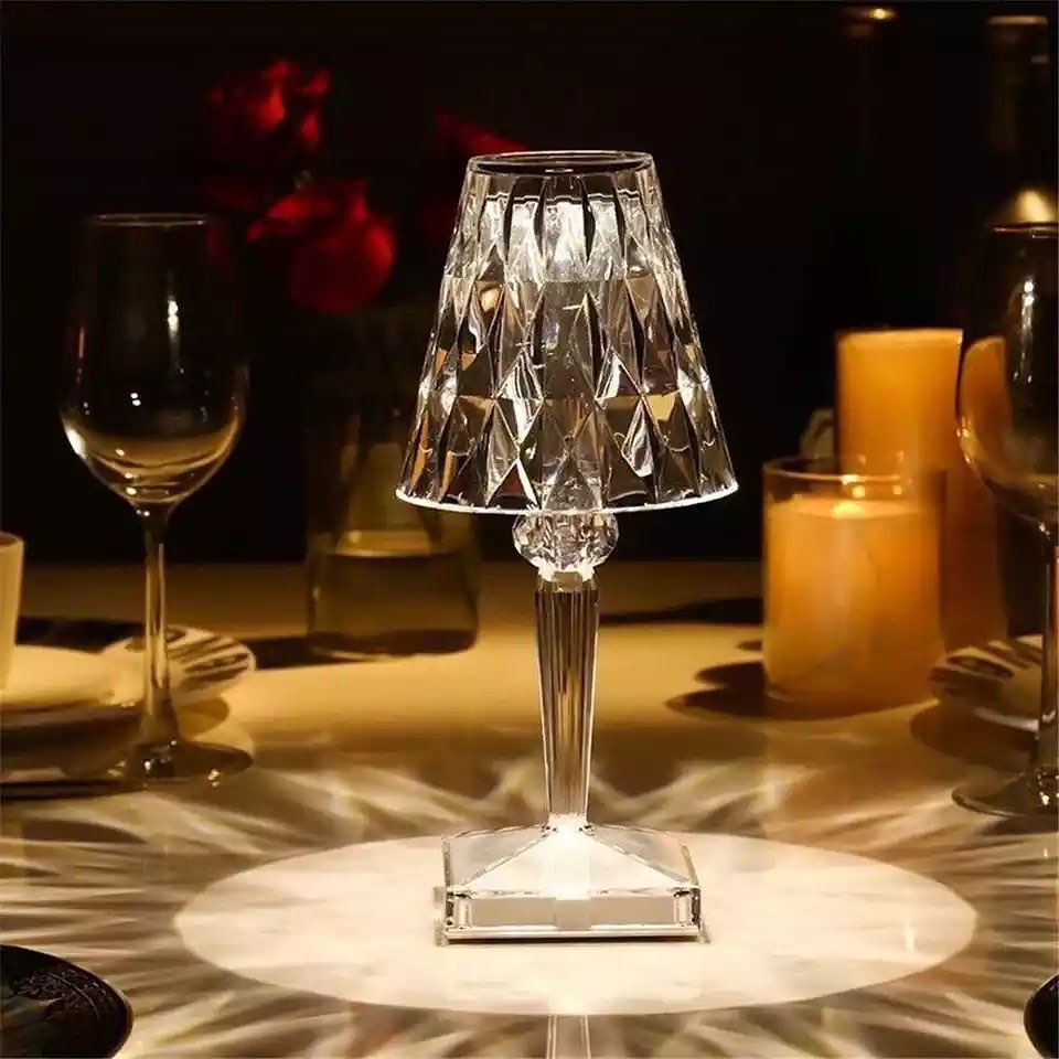 Rechargeable Crystal Table Lamp with Diamond-Cut Shade