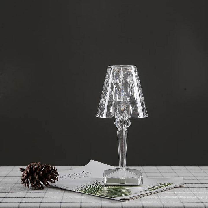 Rechargeable Crystal Table Lamp with Diamond-Cut Shade