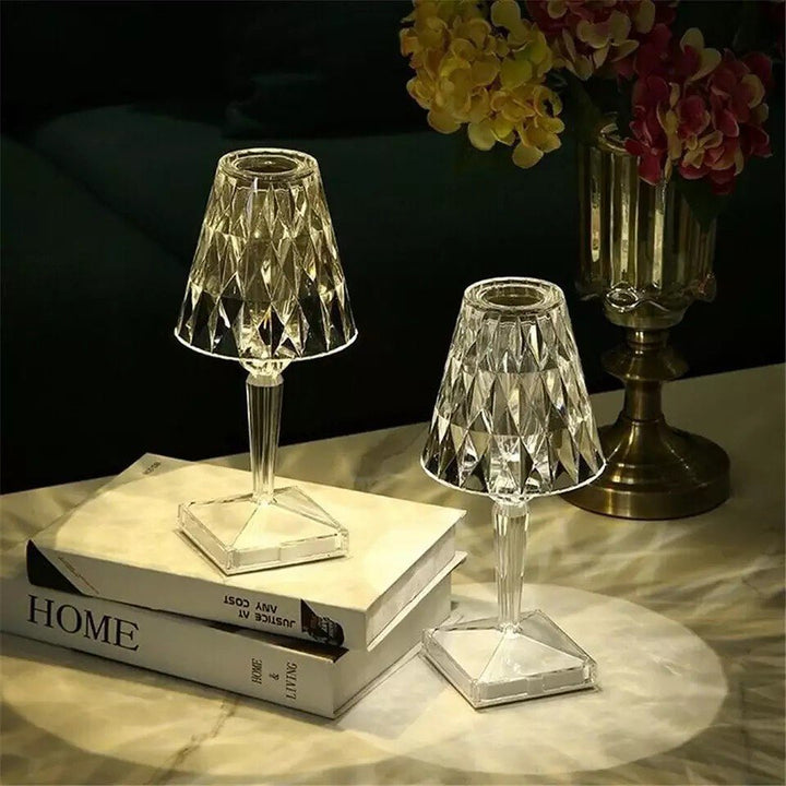 Rechargeable Crystal Table Lamp with Diamond-Cut Shade