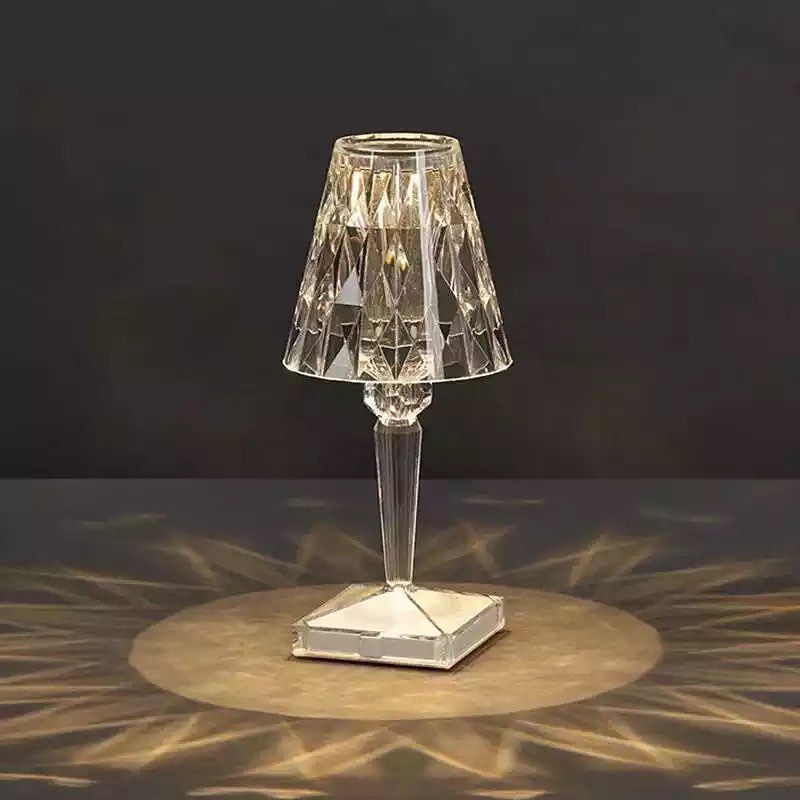 Rechargeable Crystal Table Lamp with Diamond-Cut Shade