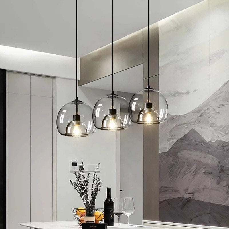 Modern Glass Globe Pendant Light Set