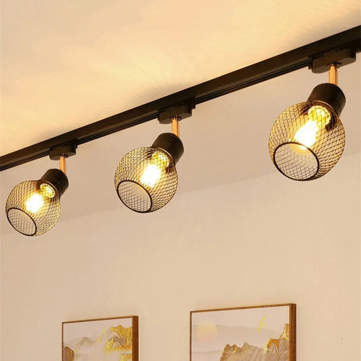 Industrial Track Lighting with Mesh Shades