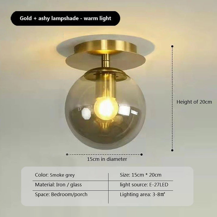 Modern Brass Ceiling Light with Frosted Glass Globe